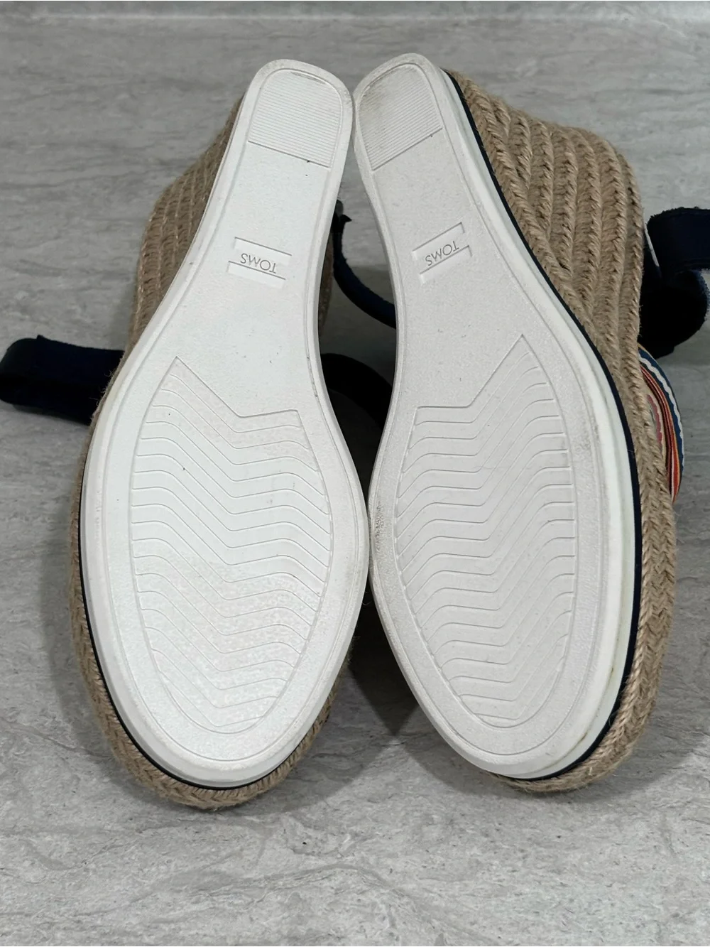 TOMS Multicolor Striped Espadrille Sandals with Navy Ankle Strap